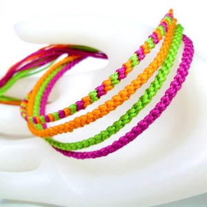 Tangy Neon Friendship Bracelet Set in Lime, Orange, and Magenta Woven ...
