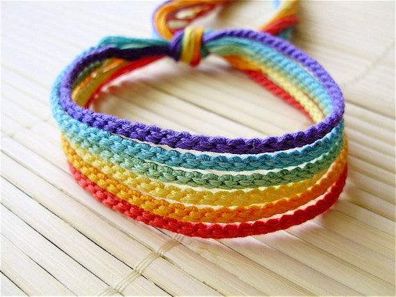 Muted Rainbow Friendship Bracelet Set - Six Handmade Bracelets in Soft Colors - Woven Friendship Bracelets - Thin Bracelets - Minimalist