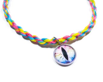 Pansexual Flag Twist Bracelet with Pastel Rainbow Dragon Eye - LGBTQ Pride - Pink Yellow Blue - Adjustable Bracelet - Pansexual Pride