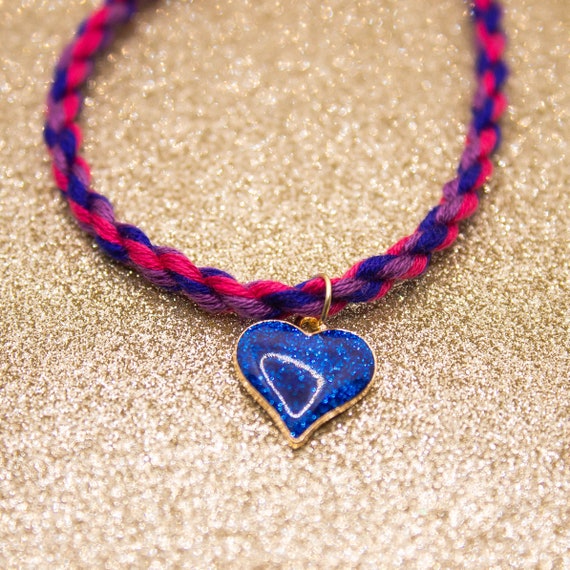 Bisexual Flag Friendship Bracelet Blue Sparkle Heart Charm