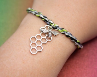 Agender Pride Bracelet, Bee and Honeycomb, LGBTQ Pride Month, Agender Flag, Bee Jewelry, LGBTQIA Pride, Queer Pride, Agender Jewelry