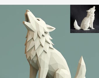 Howling Wolf 3D Printed Figurine – Sitting Wolf Sculpture – Wildlife Home Decor