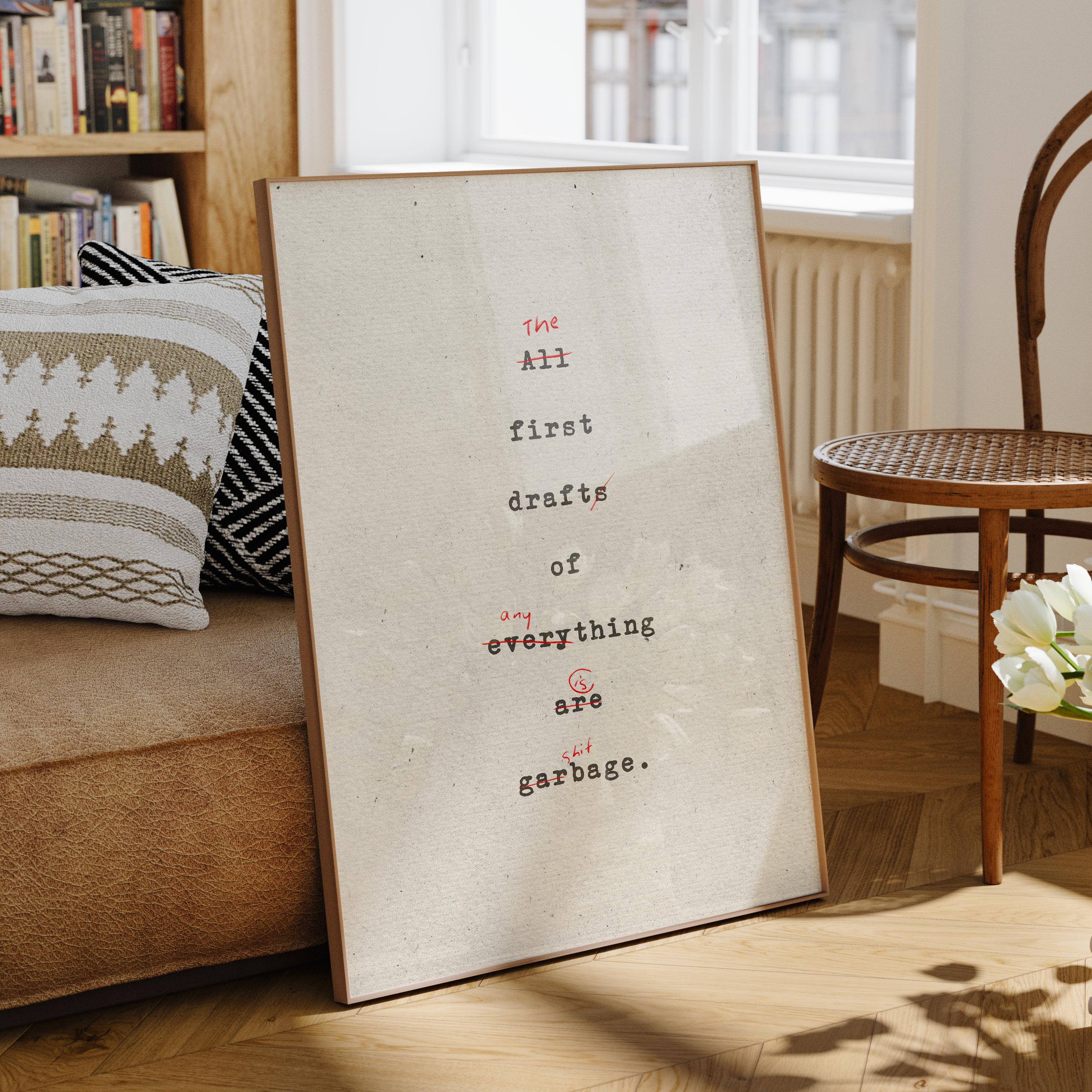 PHYSICAL PRINT Ernest Hemingway Quote the First Draft of Anything is ...