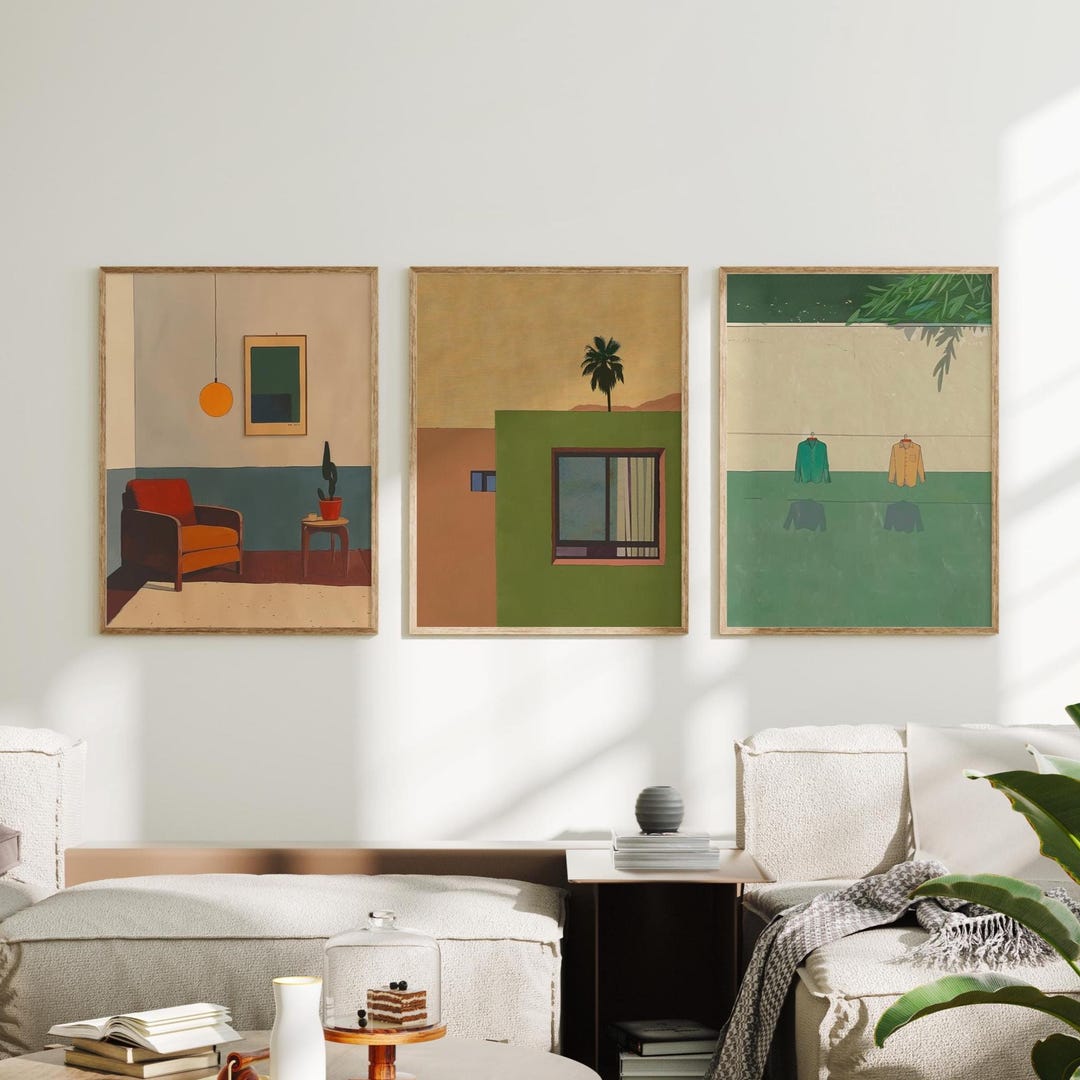 Modern Home Retro Wall Art Printable Set of 3 Digital Room Decor ...