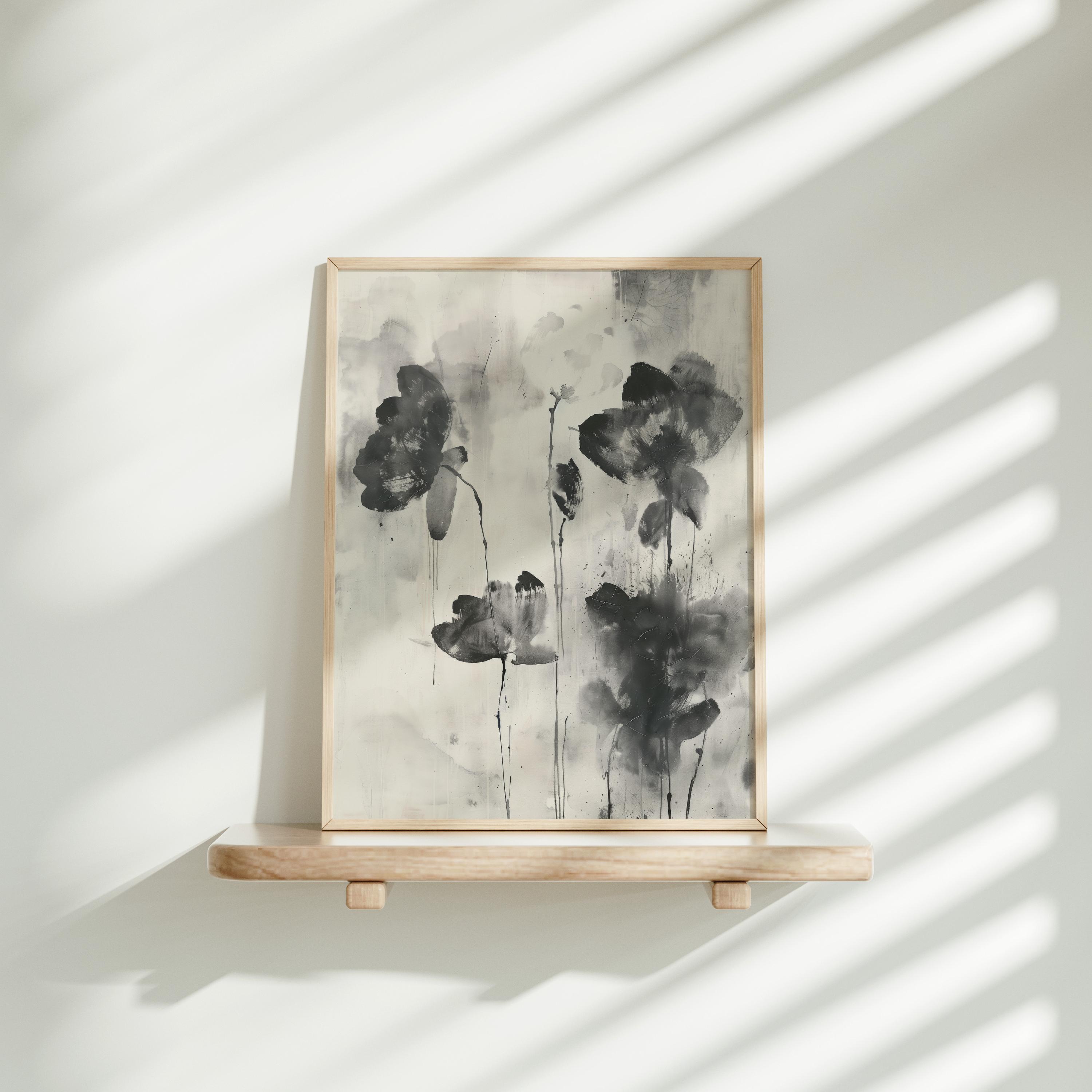 Japandi Lotus Flower Ink Print: Wabi Sabi Floral Wall Art (digital ...