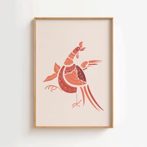 Orange Bird Wall Art Asian Inspired Folk Art Digital Print Modern Artwork Printable Poster Boho Decor Nature Inspired Contemporary Design