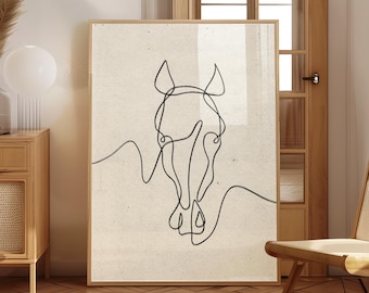 Minimalist Horse Wall Print Neutral Line Drawing Zodiac Year Poster Printable Animal Decor Digital Download Living Room Bedroom Office Gift