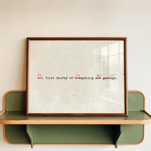 すべての最初の草稿はゴミです印刷可能な引用壁アート作家ユーモアタイポグラフィデジタルダウンロード