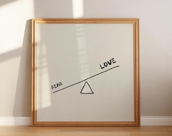 Fear Love Balance Quote Print Black Minimalist Wall Art Square Printable Digital Download