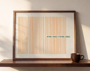 FRAMED Nothing Changes If Nothing Changes Quote Print Orange Striped Wall Art Motivational Poster Home Gym Office Desk Study Room