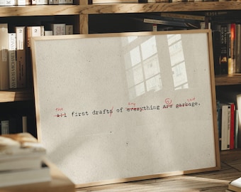 IMPRESIÓN FÍSICA Cita de Ernest Hemingway: "El primer borrador de cualquier cosa es una mierda" Regalo para escritores Arte para la pared de la oficina del autor Decoración literaria SIN MARCO