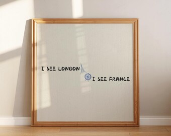 I See London I See France Travel Quote Print Black Blue Wall Art Square afdrukbare digitale download