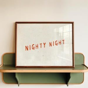 Nighty night wall art print hand-drawn orange bedtime quote poster cozy minimalist text illustration nursery or bedroom digital download