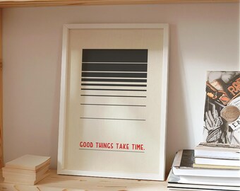 FRAMED Good Things Take Time Quote Print Minimalist Graphic Wall Art Bold Red Poster Home Office Desk Study Room Bedroom Wall Decor