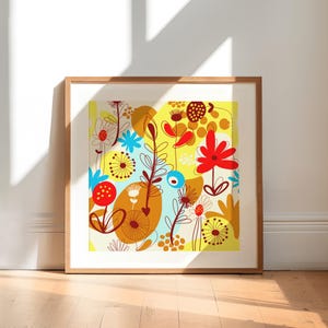 Folk Art Floral Wall Art Digital Print – Colorful Botanical Illustration, Vibrant Nature-Inspired Boho Decor, Whimsical Printable Artwork