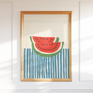 Wassermelone Wandbild - Bunter Sommer Obst Druck, Verspieltes Küchen Dekor, Stillleben Poster, Moderner Digitaler Download für Feinschmecker