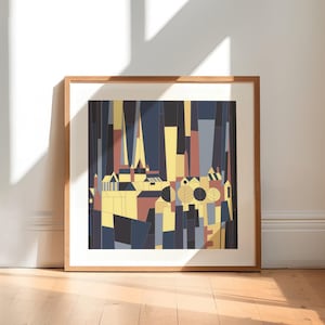 Abstract Cityscape Wall Art, Geometric Urban Digital Print, Modern Boho Architecture Poster, Contemporary Printable Decor Illustration
