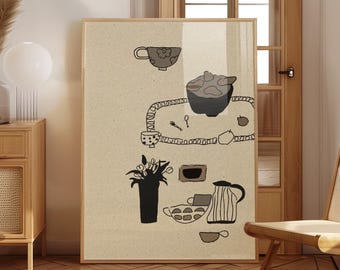 Frühstück Poster Gemütliche Küche Wandkunst Kaffeebar Dekor Esszimmer Kunstwerk Minimalistisch Stillleben Druck Digitaler Download