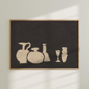 Vintage Pottery Print Minimalist Still Life Wall Art Neutral Home Decor Rustic Ceramic Drawing Digital Download