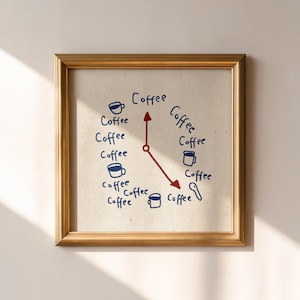Coffee Clock Print Blue Kitchen Wall Art Coffee Corner Decor Square Printable Digital Download