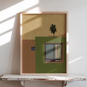 Minimalist Window Print Earth Tone Architecture Terracotta and Green Art Modern Color Block Decor (Digital Download)