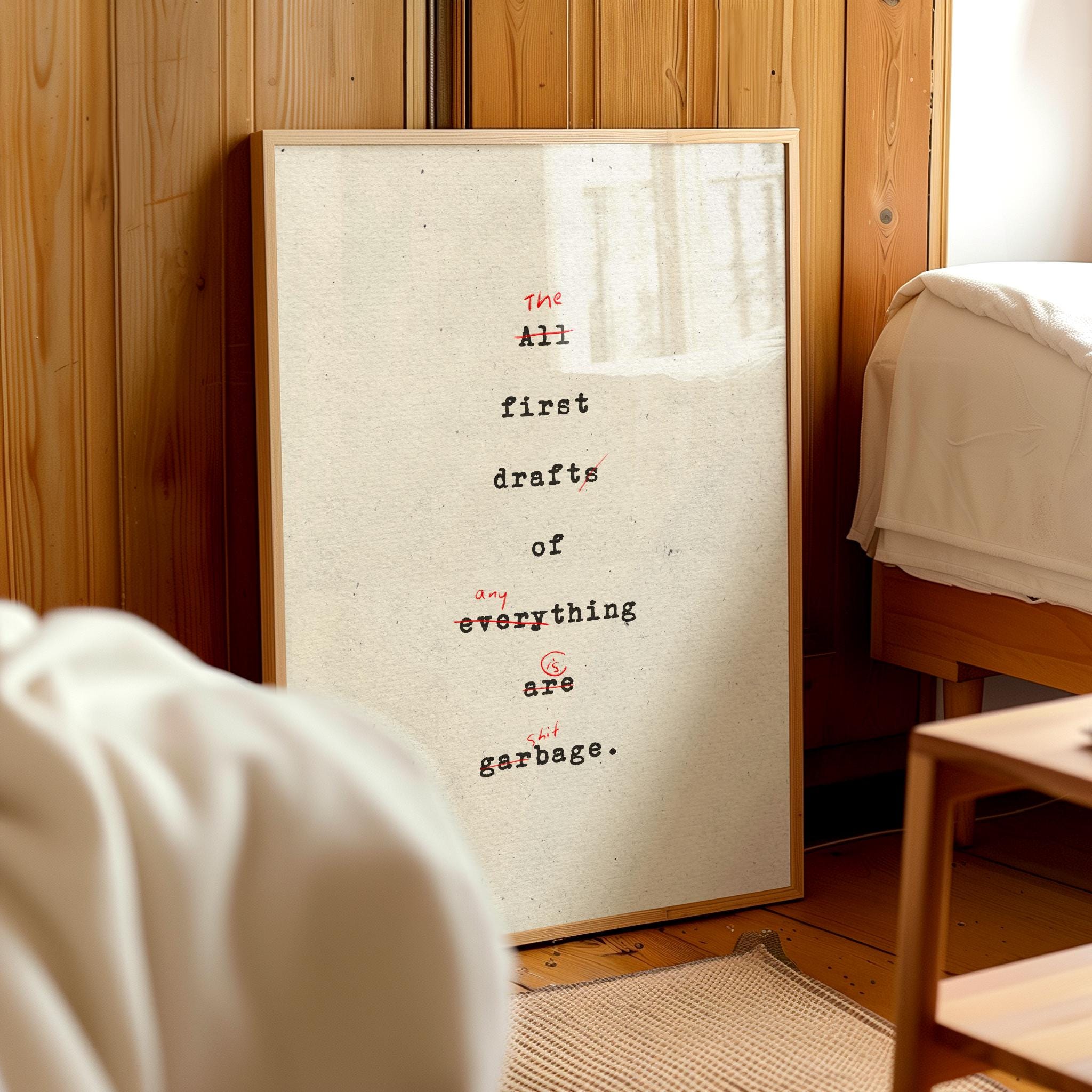 PHYSICAL PRINT Ernest Hemingway Quote the First Draft of Anything is ...
