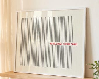 FRAMED Nothing Changes If Nothing Changes Quote Print Minimalist Striped Wall Art Motivational Poster Home Gym Office Desk Study