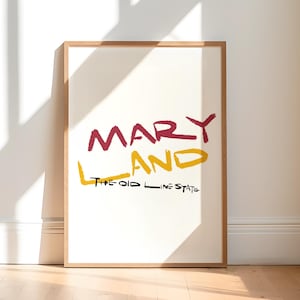 Maryland Wall Art Print Handwritten Typography Poster Minimalist Home Decor Digital Download Maryland Gifts State Pride Old Line State Gift
