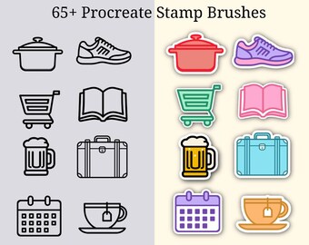 Daily Routine Icons for Procreate, 65+ Digital Stamp Brushes, Daily Life Icon Stamp Set for Stickers, Planners & Journals