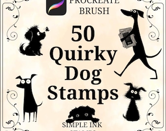 Sellos de perros originales para Procreate, 50 pinceles de cachorros, set de sellos digitales, ilustración de mascotas, pegatinas de perros, sellos de animales, siluetas adorables