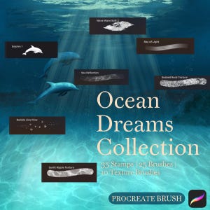 Procreate Brushes – Ocean Dreams Collection | 70 Sea Life Stamps, Wave & Light Effect Brushes
