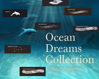 Procreate Brushes – Ocean Dreams Collection | 70 Sea Life Stamps, Wave & Light Effect Brushes