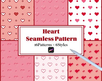 Heart Seamless Pattern Brushes for Procreate, 96 Brushes 6 Styles, Emboss Deboss Glossy Texture, Valentine Heart Background, Digital Planner