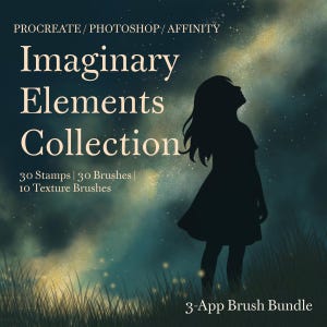 Procreate Photoshop Affinity Penselen – Imaginaire Elementen Collectie | 70 fantasiestempels, texturen en aquarelpenselen