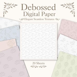 Papel digital en relieve, 20 texturas botánicas sin costuras, elegantes estampados florales y de hojas, papel para álbumes de recortes, tarjetas de boda, fondos para planificadores