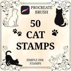 Procreate Cat Stamp Brush Set - 50 Cute Cats
