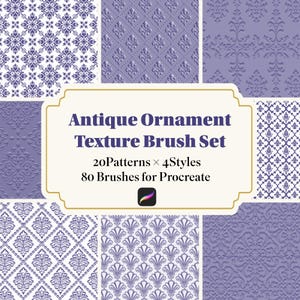 Antique Ornament Texture Brushes for Procreate, 80 Brushes 4 Styles, Emboss Deboss Flat Pillow, Damask Victorian Pattern Background