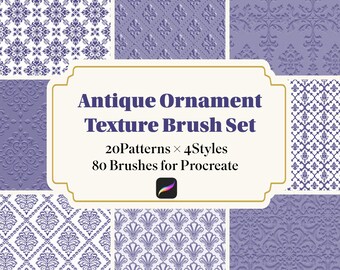 Antique Ornament Texture Brushes for Procreate, 80 Brushes 4 Styles, Emboss Deboss Flat Pillow, Damask Victorian Pattern Background