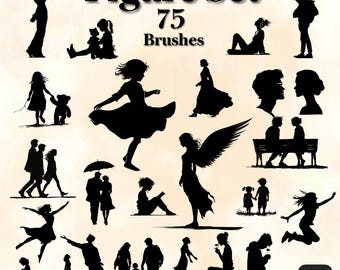 Procreate Silhouette Stamp Brush Set – 75 People Poses for Storytelling, Illustrations, Fantasy Scenes, and Clipping Masks | Figure Set