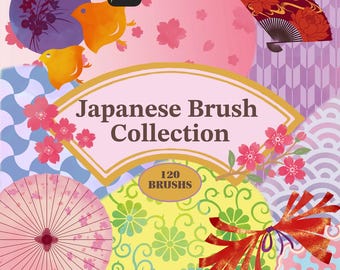 Procreate Japanese Brush Set – 120 Traditional and Cute Motifs with Stamps, Patterns and Strokes Inspired by Sakura, Fuji and Plum Blossoms