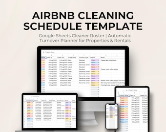 Airbnb Cleaning Schedule Template | Google Sheets Cleaner Roster | Automatic Turnover Planner for Properties & Rentals