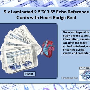 Tarjetas de referencia de la insignia de ecografía, ecografía cardíaca, ultrasonido, ecocardiografía, tecnología de ecografía, mediciones, cardiología, escalas de gravedad