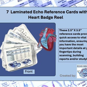 Echo Badge Reference Cards, Cardiac Sonography, Ultrasound, Echocardiography, Echo Tech,  Measurements, Cardiology, Severity Scales