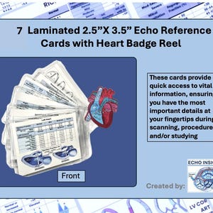 Echo Badge Reference Cards, Cardiac Sonography, Ultrasound, Echocardiography, Echo Tech,  Measurements, Cardiology, Severity Scales