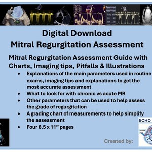 Mitral Regurgitation Echo Assessment Guide, Study Guide, Echocardiogram, Cardiology, Echo Tech, Charts, Severity scales Ultrasound