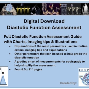 Diastolic Function Echo Assessment Guide, Echocardiogram, Cardiology, Echo Tech, Charts, Echo charts, Study Guide