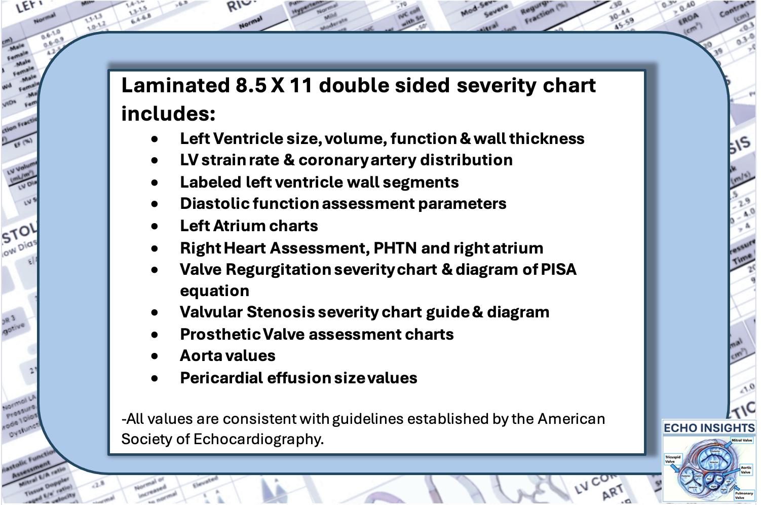 Echo 8.5X11 Reference Severity Chart, Cardiac Sonography, Ultrasound ...