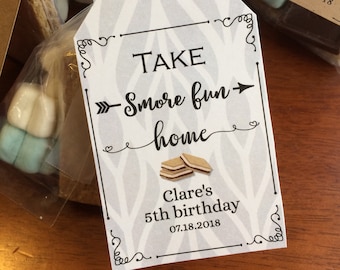 DIREKT NEDLADDNING rustika S'more utskrivbara pdf-gåvoetiketter Ta med hem S'more roliga bröllopsetiketter babyshower-etiketter tack födelsedag bruddusch