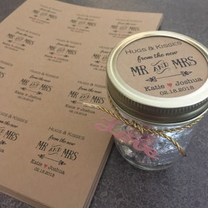 INSTANT PRINTABLE 2.5&quot; Hugs and kisses tags Hugs and kisses from mr and mrs Wedding favor tags Wedding tags Mason Jar tags custom thank you
