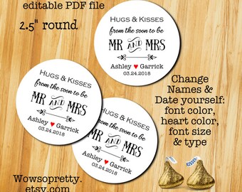 INSTANT PRINTABLE Hugs and kisses tags Hugs and kisses from the soon to be mr and mrs 2.5" Wedding favor tags Wedding tags Mason Jar tags